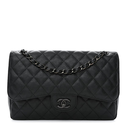Chanel Crumpled Calfskin Quilted Jumbo Double Flap So Black 1 of 10