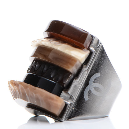Chanel Resin CC Ring 7 Brown Silver 3 of 6