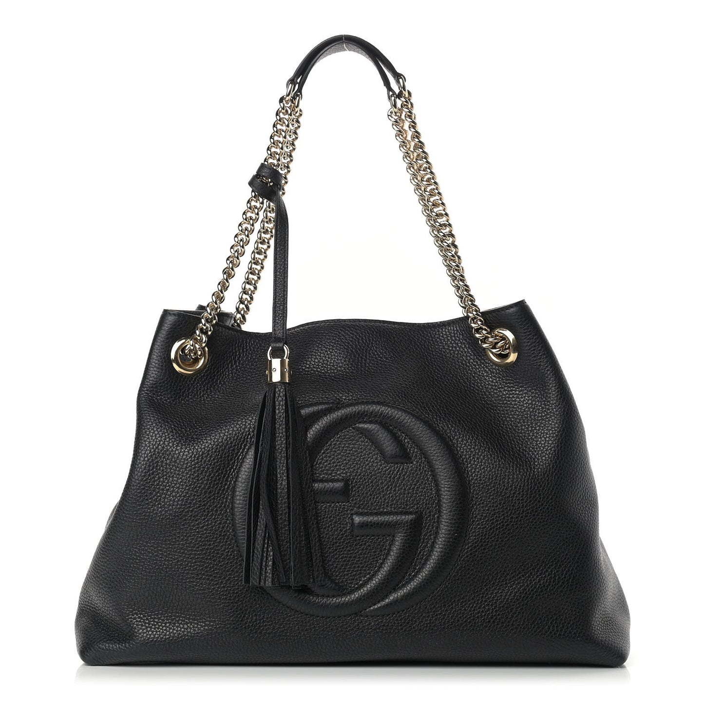 Pebbled Calfskin Medium Soho Chain Shoulder Bag Black