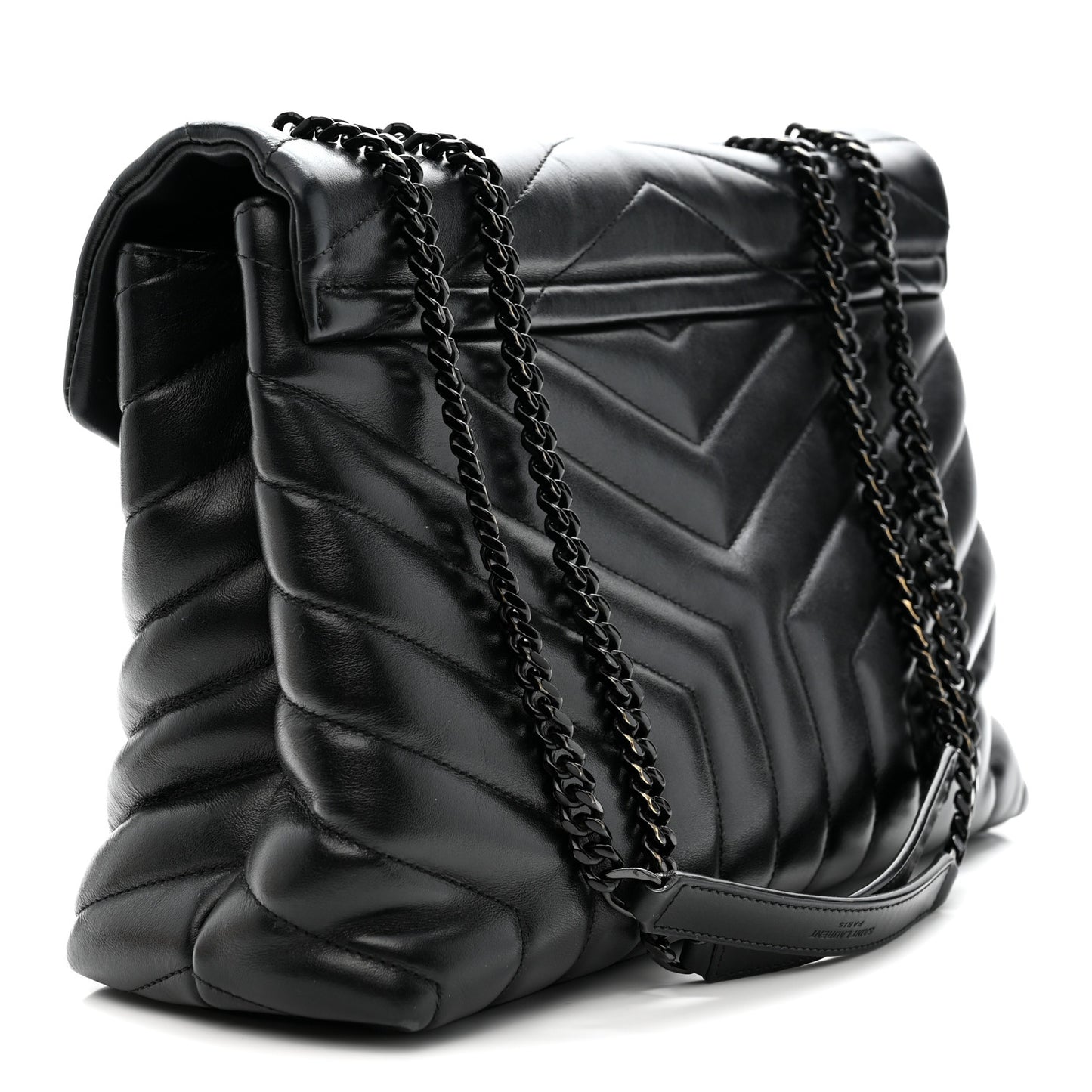 Calfskin Y Quilted Monogram Monochrome Medium Loulou Chain Satchel Black Black