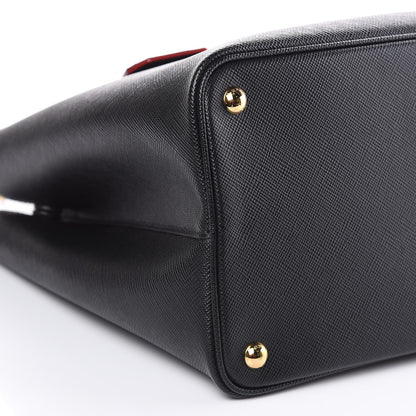 Prada Saffiano Cuir Large Double Bag Black Fuoco 8 of 9