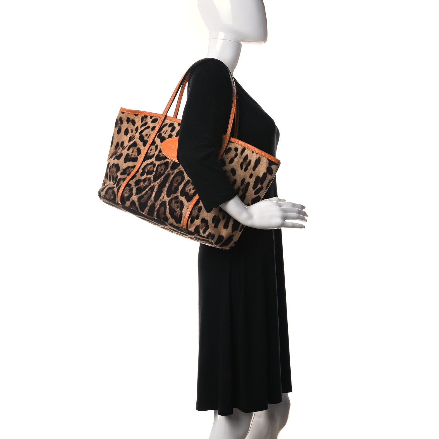 Dolce & Gabbana Canvas Leopard Print Medium Tote Arancio 2 of 11