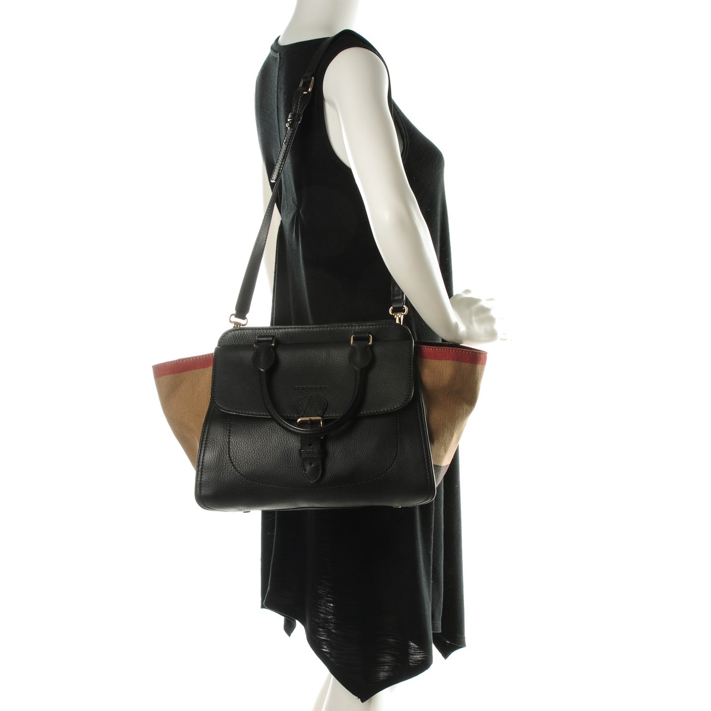 Mega Check Grained Calfskin Medium Harcourt Satchel Black