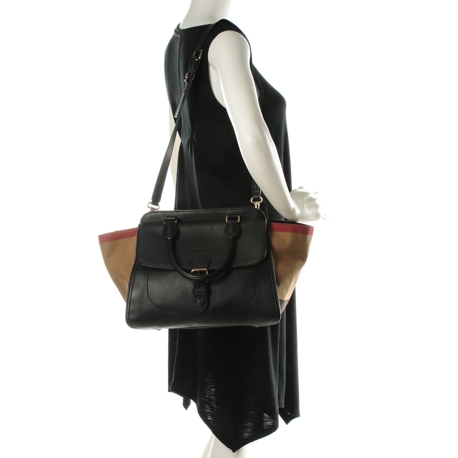 Burberry Mega Check Grained Calfskin Medium Harcourt Satchel Black 2 of 8