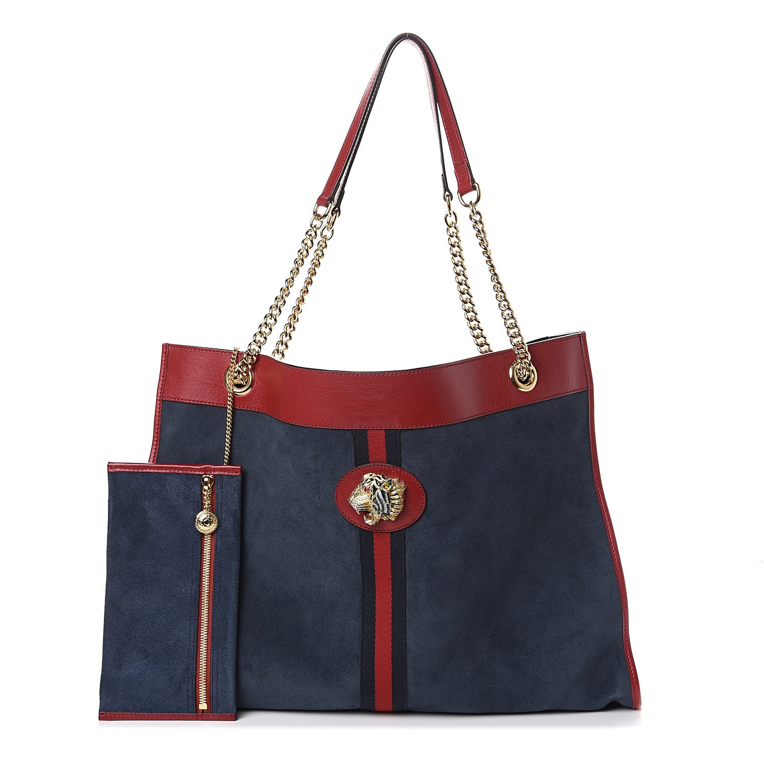 Gucci Suede Calfskin Large Rajah Chain Tote New Blue Romantic Cherry 1 of 8
