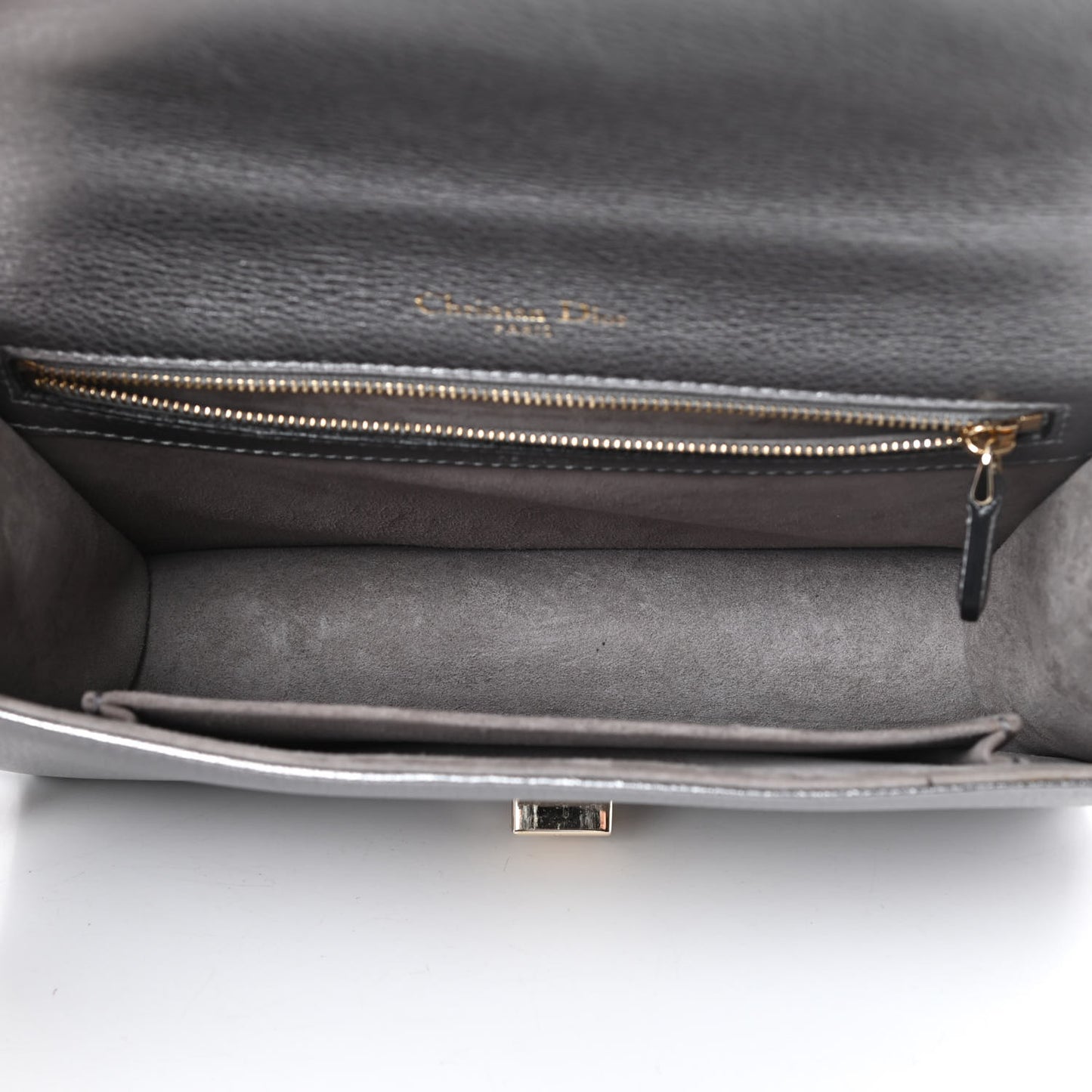 Metallic Grained Calfskin Medium Diorama Flap Bag Silver