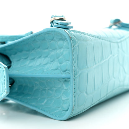 Balenciaga Calfskin Crocodile Embossed Neo Classic Silver Hardware Nano City Crossbody Azur 8 of 13