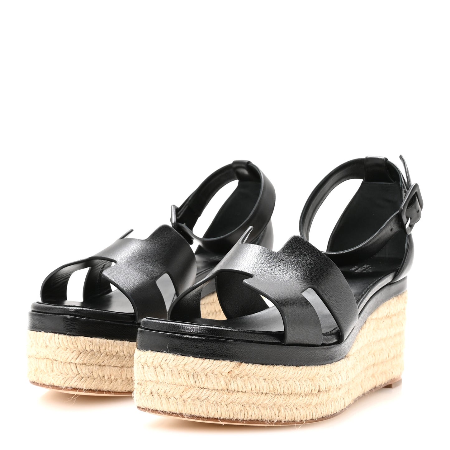 Goatskin Elda Espadrille Wedge Sandals 39 Black