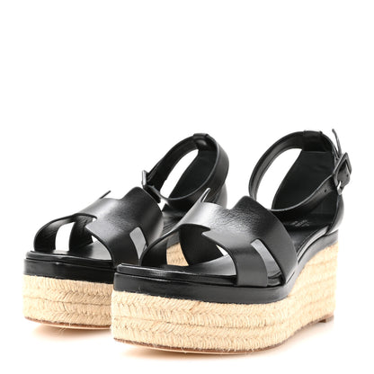 Hermes Goatskin Elda Espadrille Wedge Sandals 39 Black 4 of 9