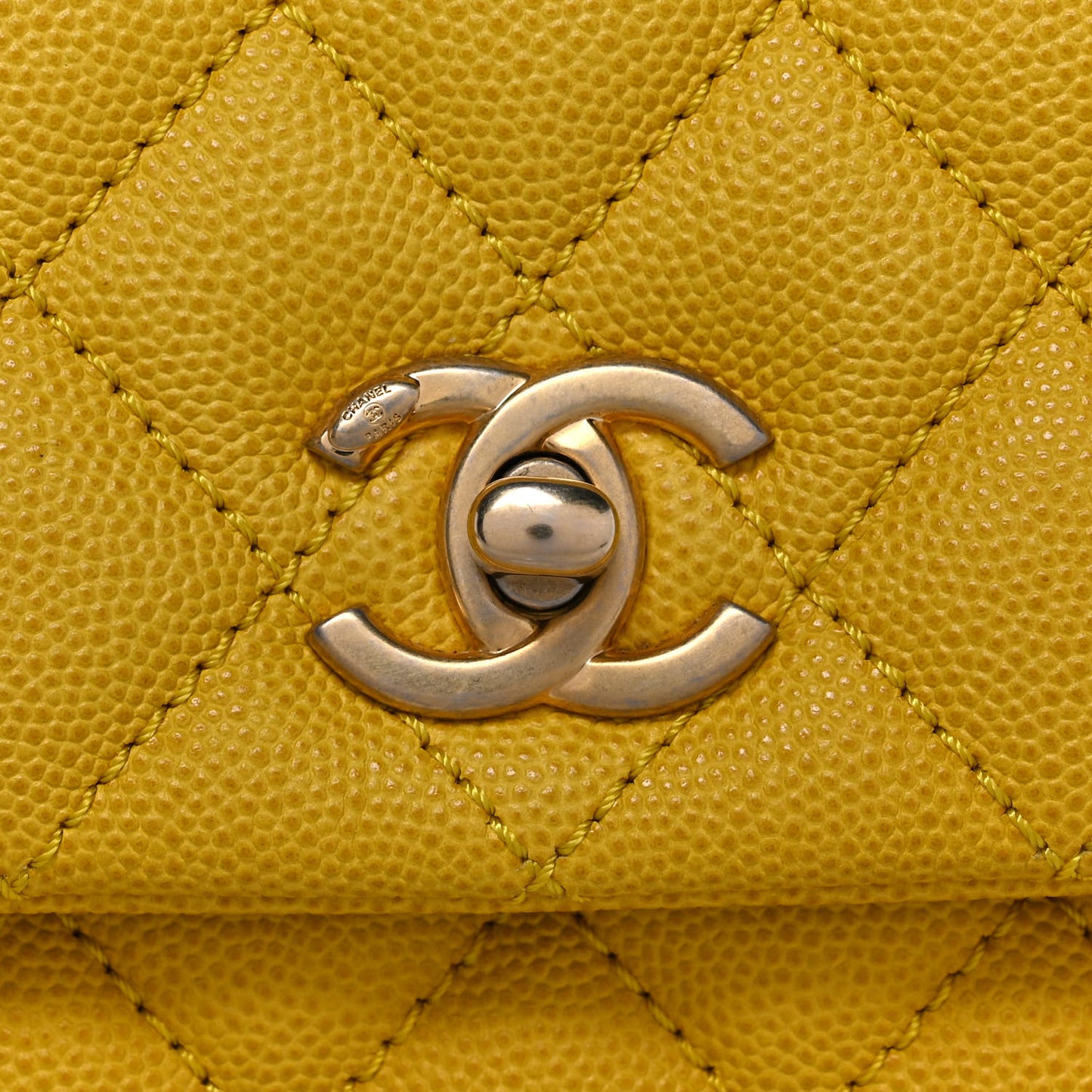 Caviar Lizard Mini Coco Handle Flap Yellow