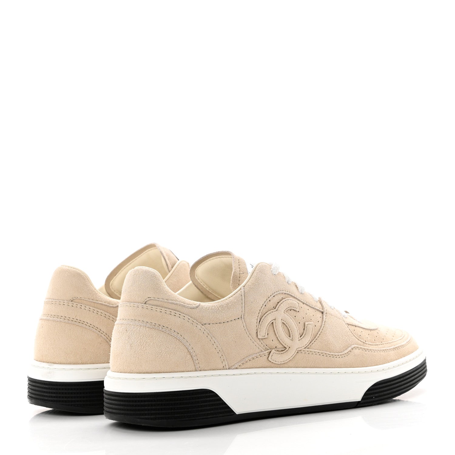 Chanel Suede Kidskin Womens CC Sneakers 41 Light Beige 4 of 8