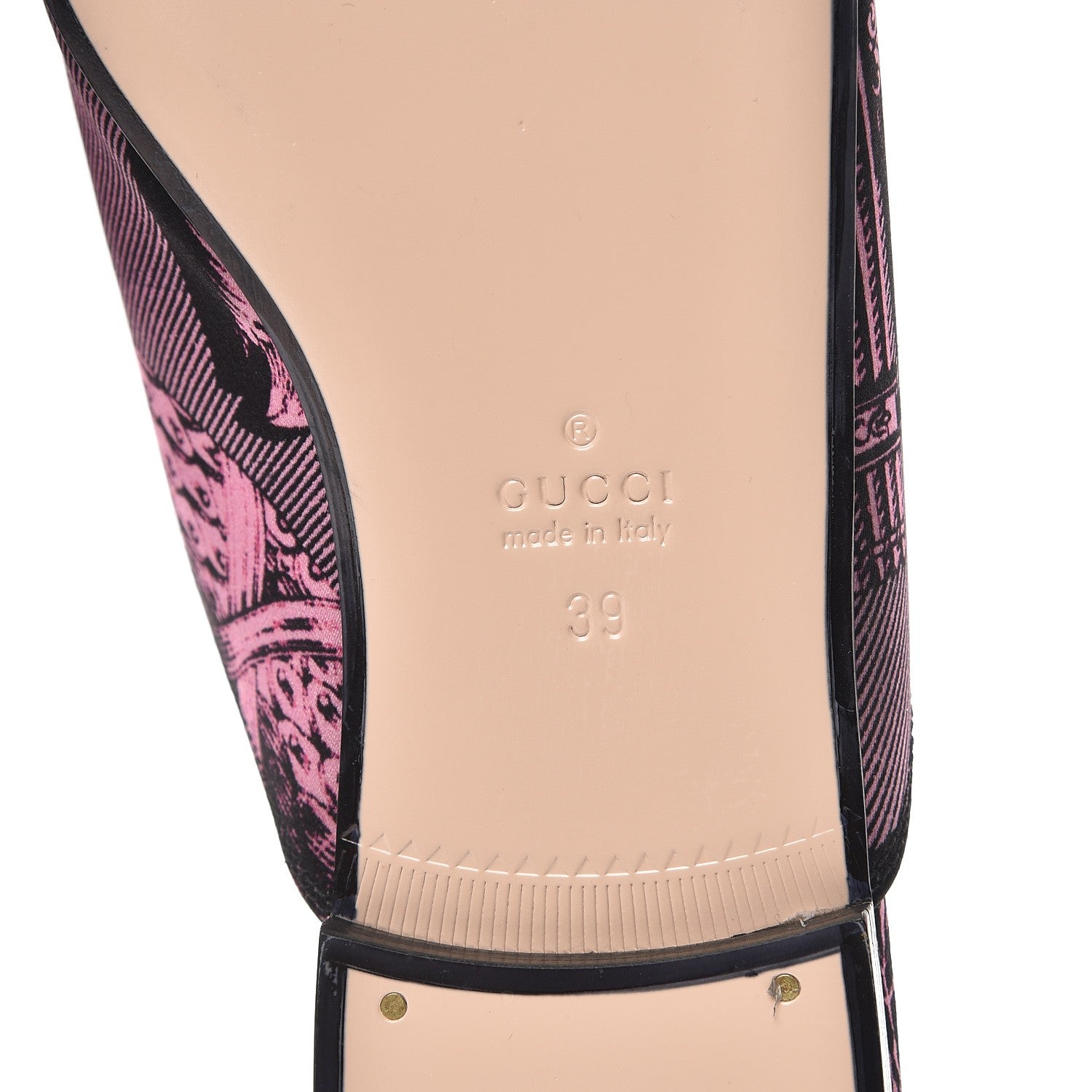 Gucci Silk Satin GG Wallpaper Saint Romain Womens Princetown Slippers 39 Pink Black 5 of 9