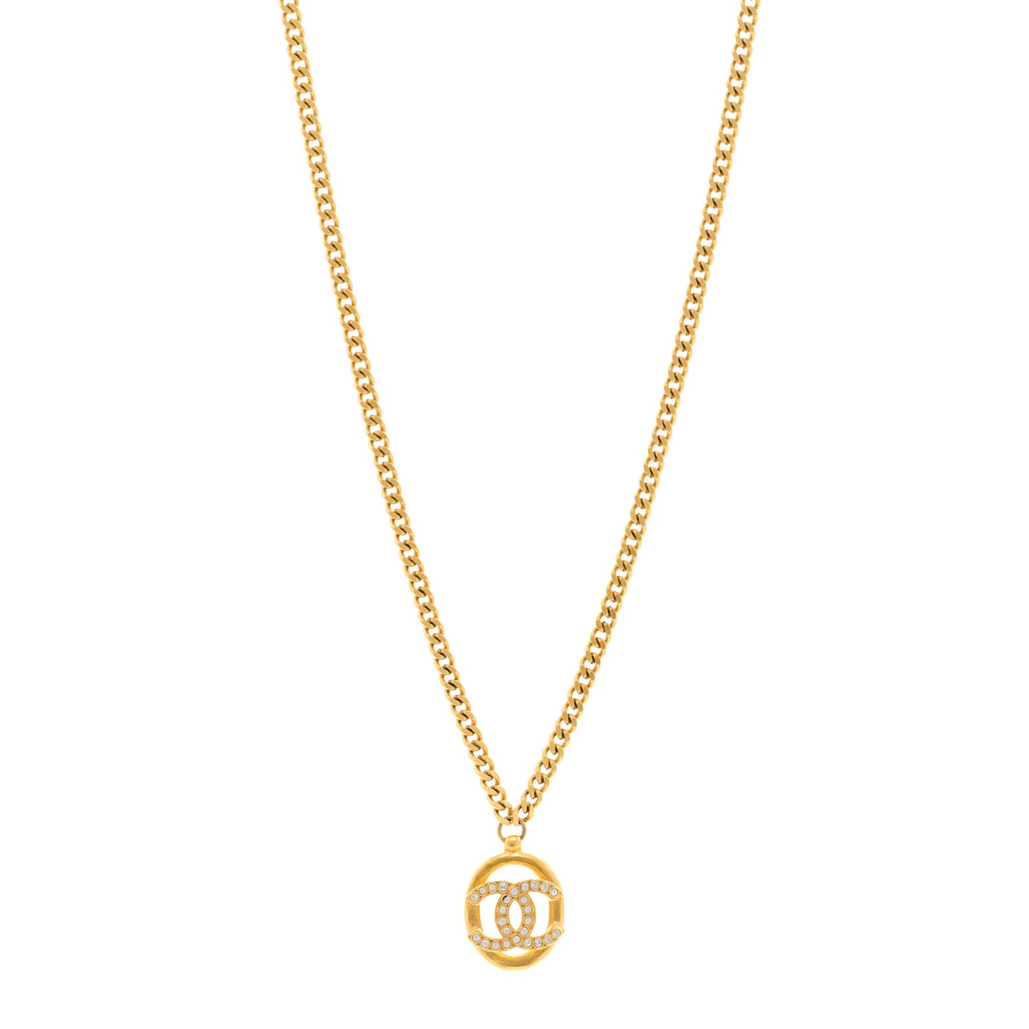 Crystal CC Chain Pendant Necklace Gold