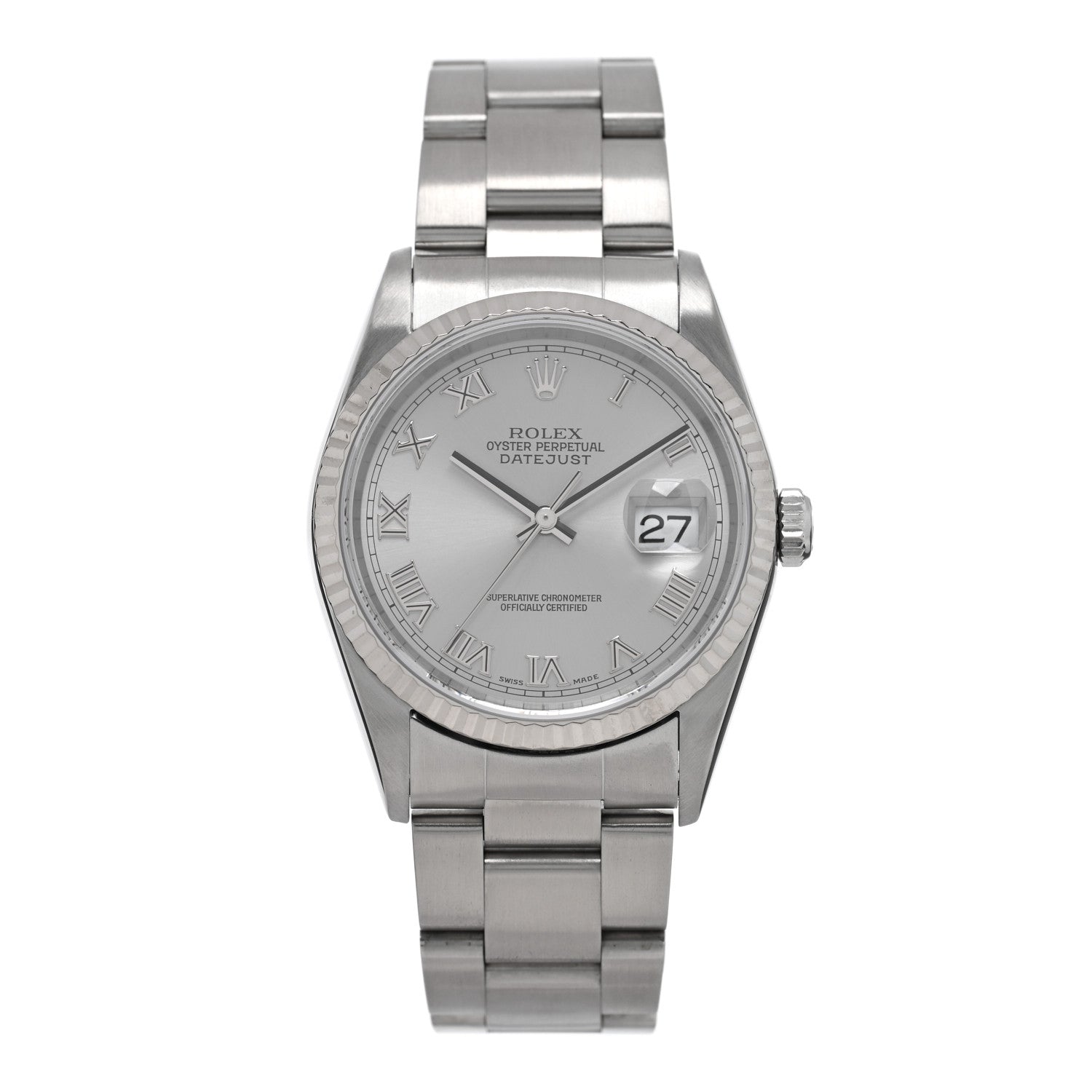 Rolex Stainless Steel 18K White Gold 36mm Oyster Perpetual Datejust Watch Silver Roman 16234 1 of 5