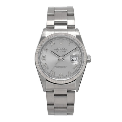Rolex Stainless Steel 18K White Gold 36mm Oyster Perpetual Datejust Watch Silver Roman 16234 1 of 5