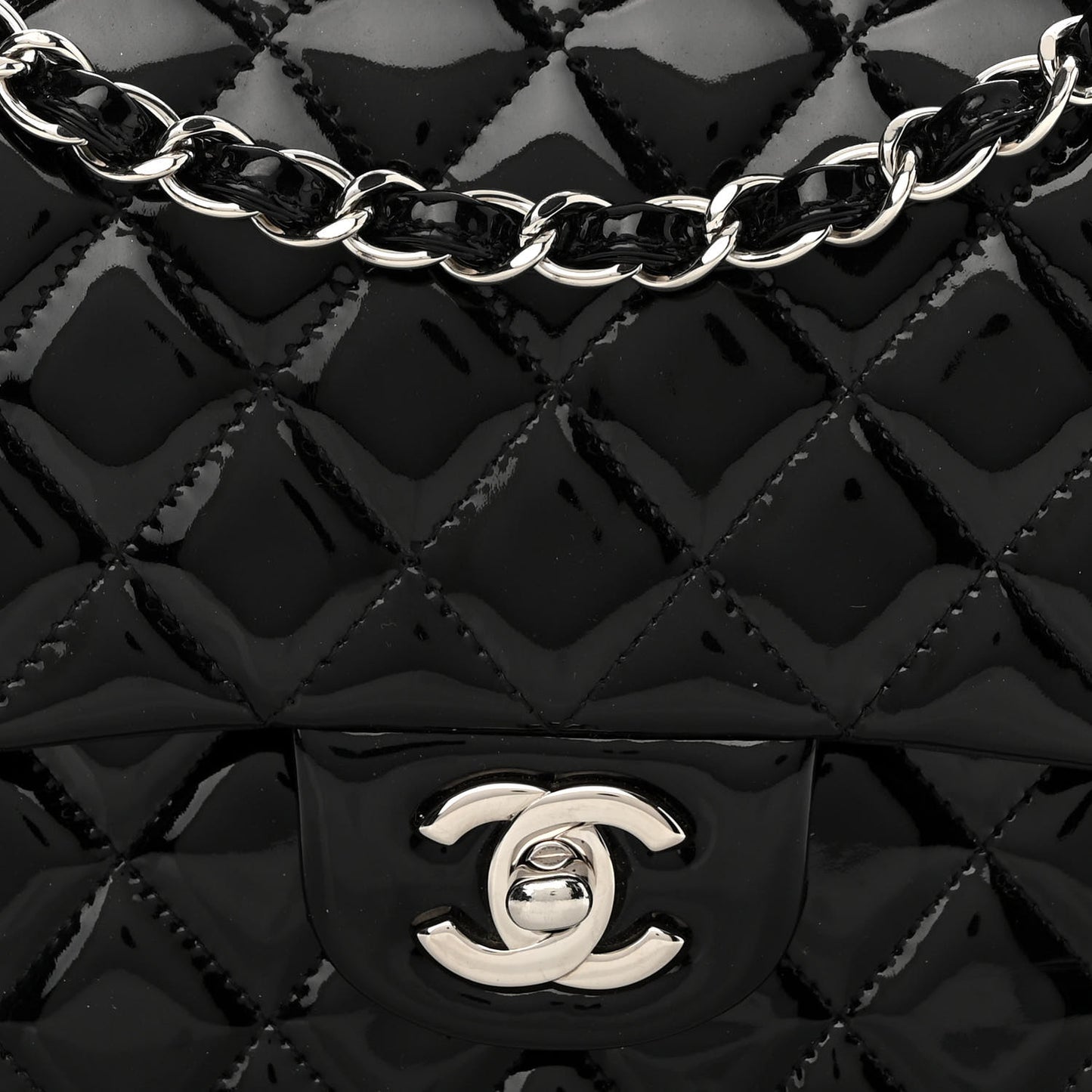 Patent Quilted Medium Double Flap Black