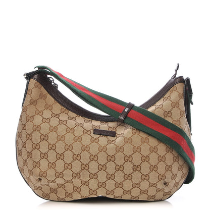 Gucci Monogram Web Medium Half Moon Hobo Dark Brown 1 of 8