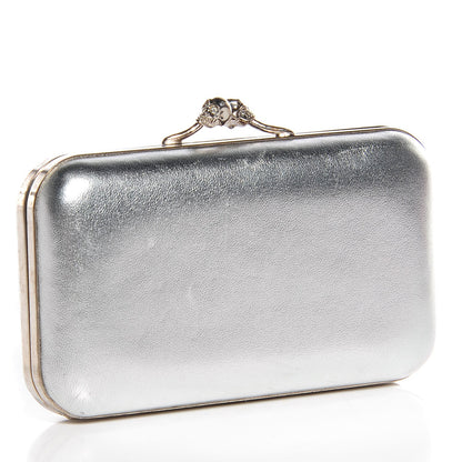 Alexander McQueen Leather Twin Skull Box Clutch Silver 3 of 7