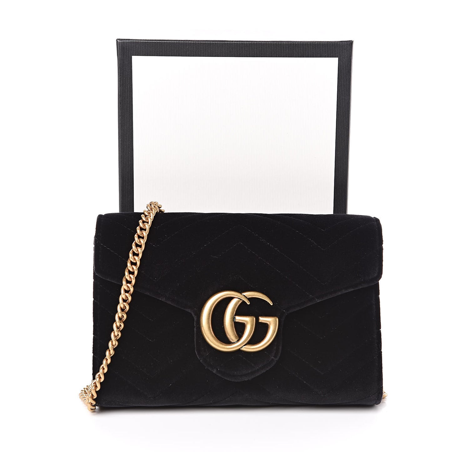 Velvet Matelasse GG Marmont Chain Wallet Black
