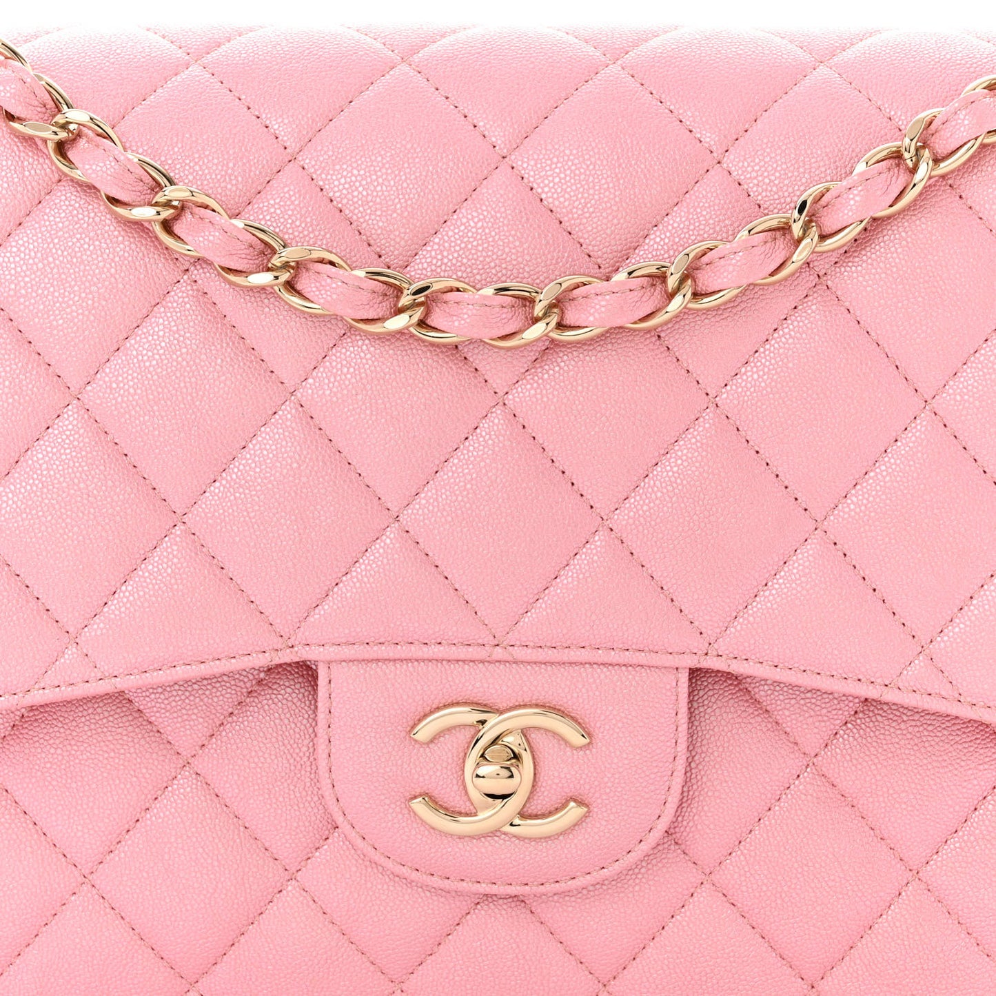 Iridescent Caviar Quilted Jumbo Double Flap Rose Pink