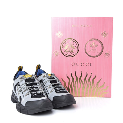 Gucci X SEGA Mesh Technical Canvas Calfskin Reflective Mens Flashtrek Sneakers 10 Silver Black 10 of 10