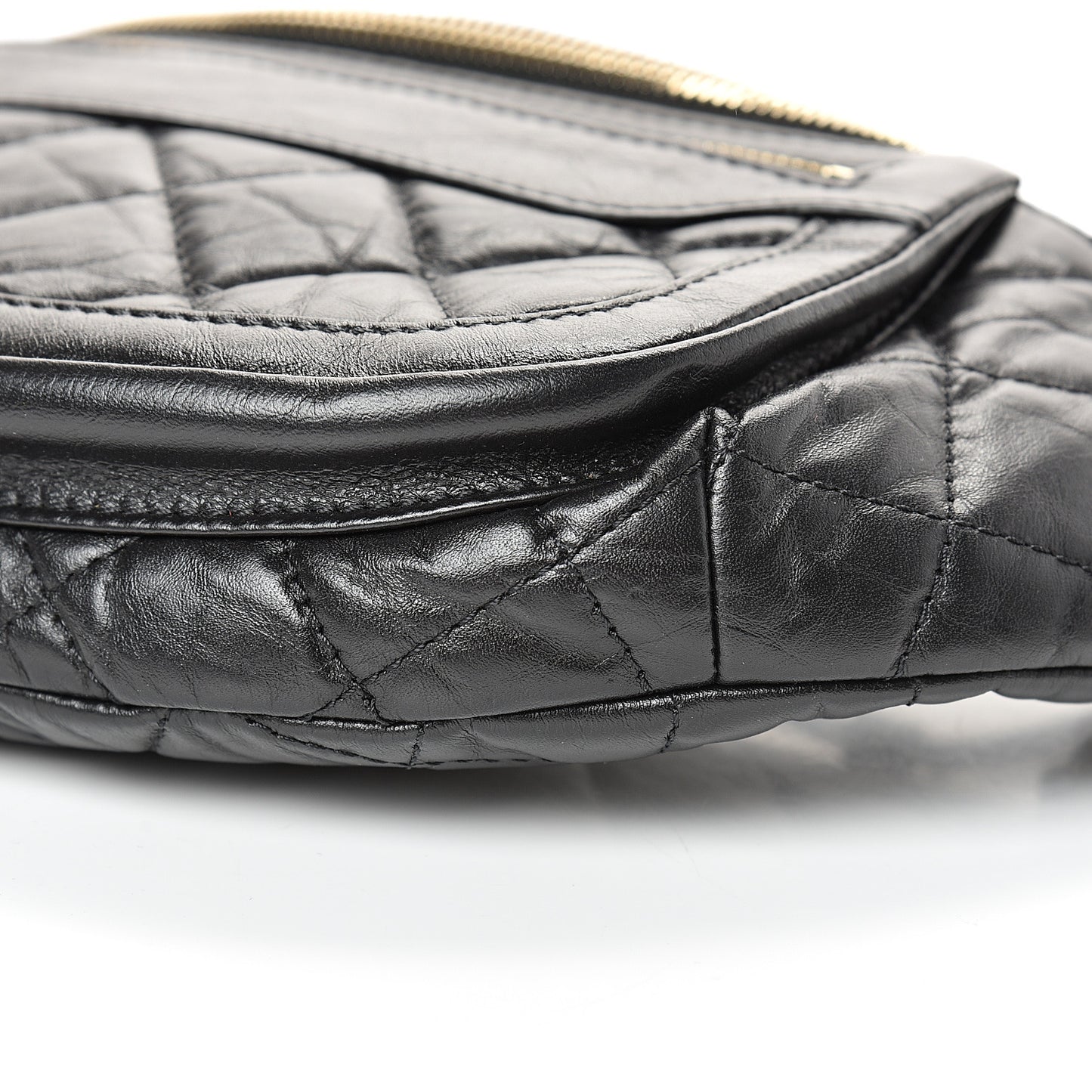 Aged Calfskin Quilted Waist Bag With Coin Purse Black