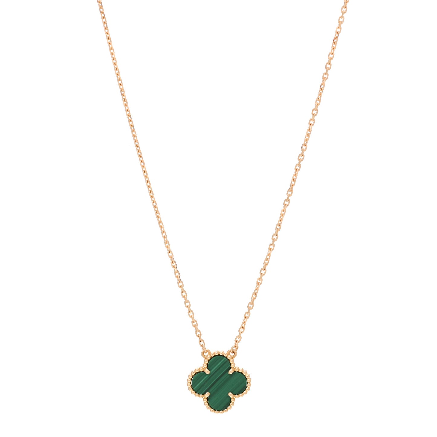 18K Yellow Gold Malachite Vintage Alhambra Pendant Necklace