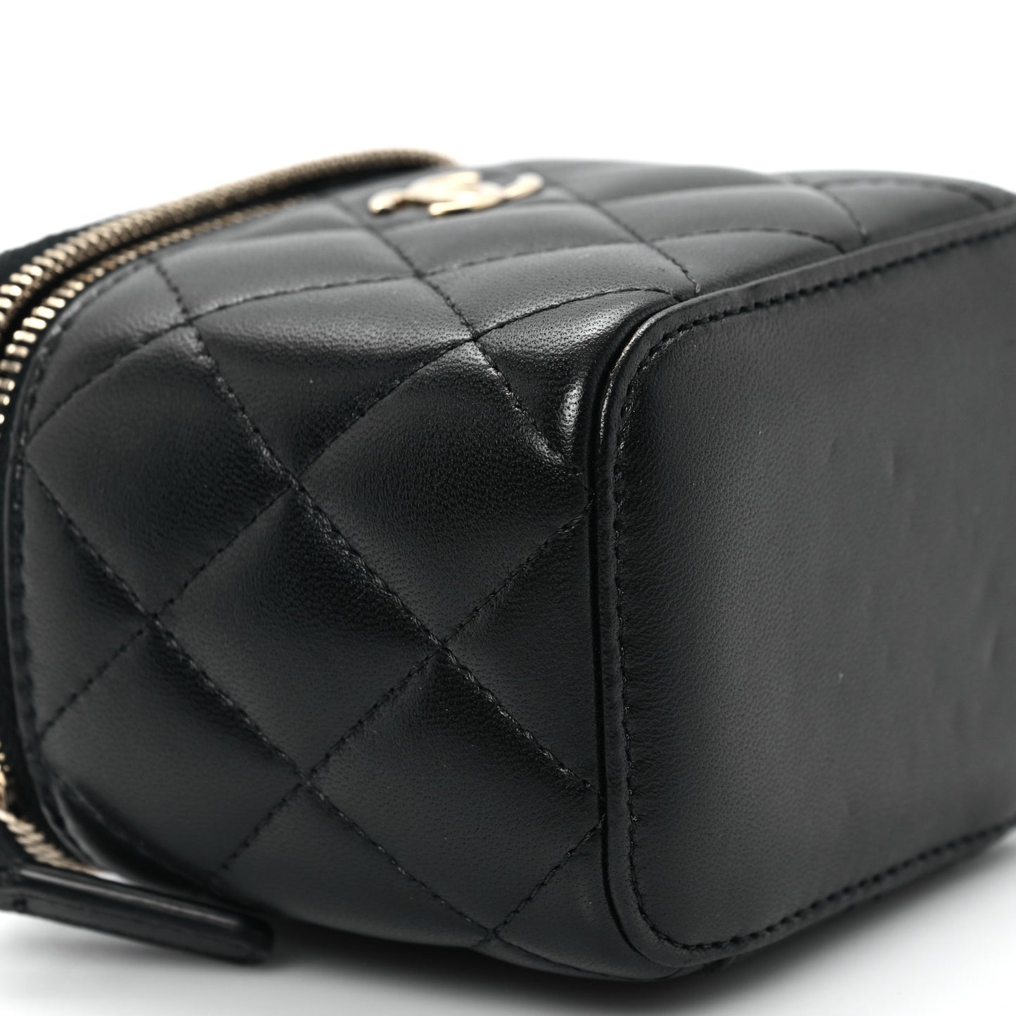 Lambskin Quilted Top Handle Mini Vanity Case With Chain Black