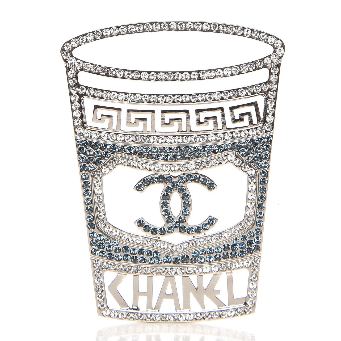 Crystal CC Greek Cup Brooch Silver Blue