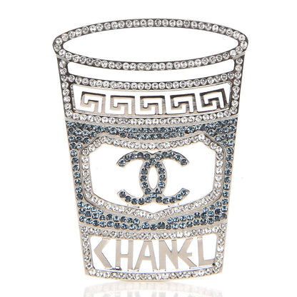 Chanel Crystal CC Greek Cup Brooch Silver Blue 1 of 6