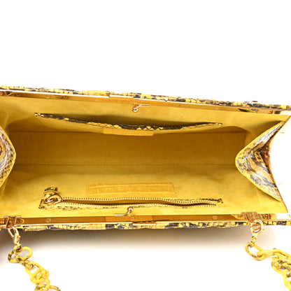 Nancy Gonzalez Snakeskin Woven Large Frame Chain Clutch Yellow 5 of 8