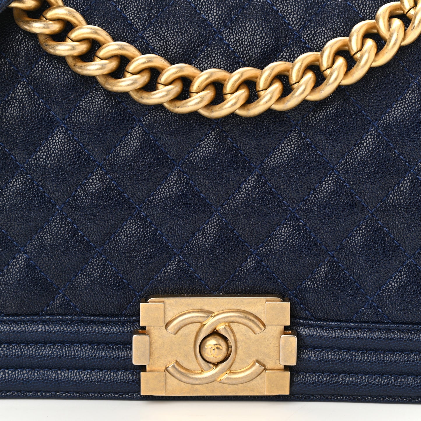 Caviar Quilted Medium Boy Flap Navy