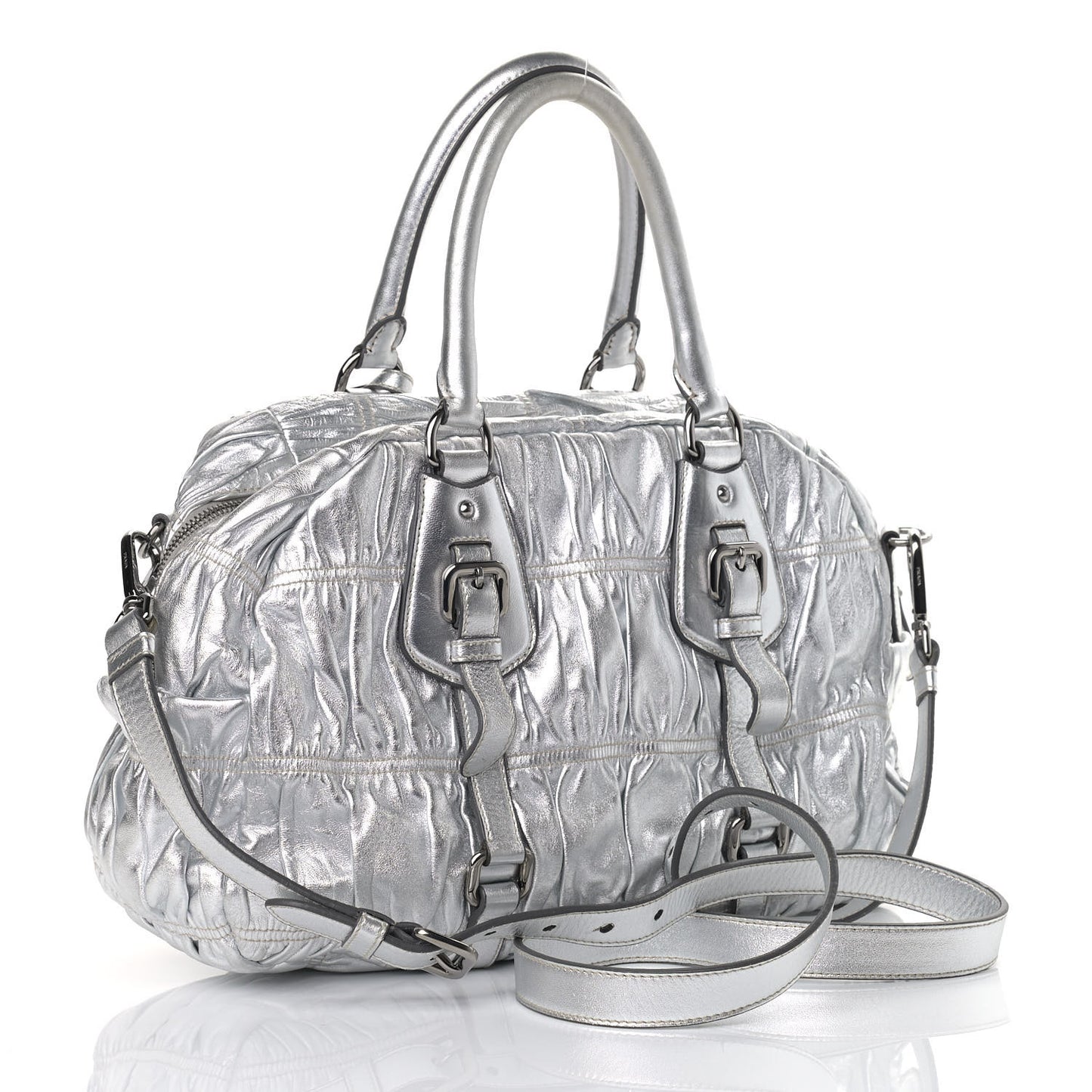 Nappa Gaufre Dome Satchel Silver
