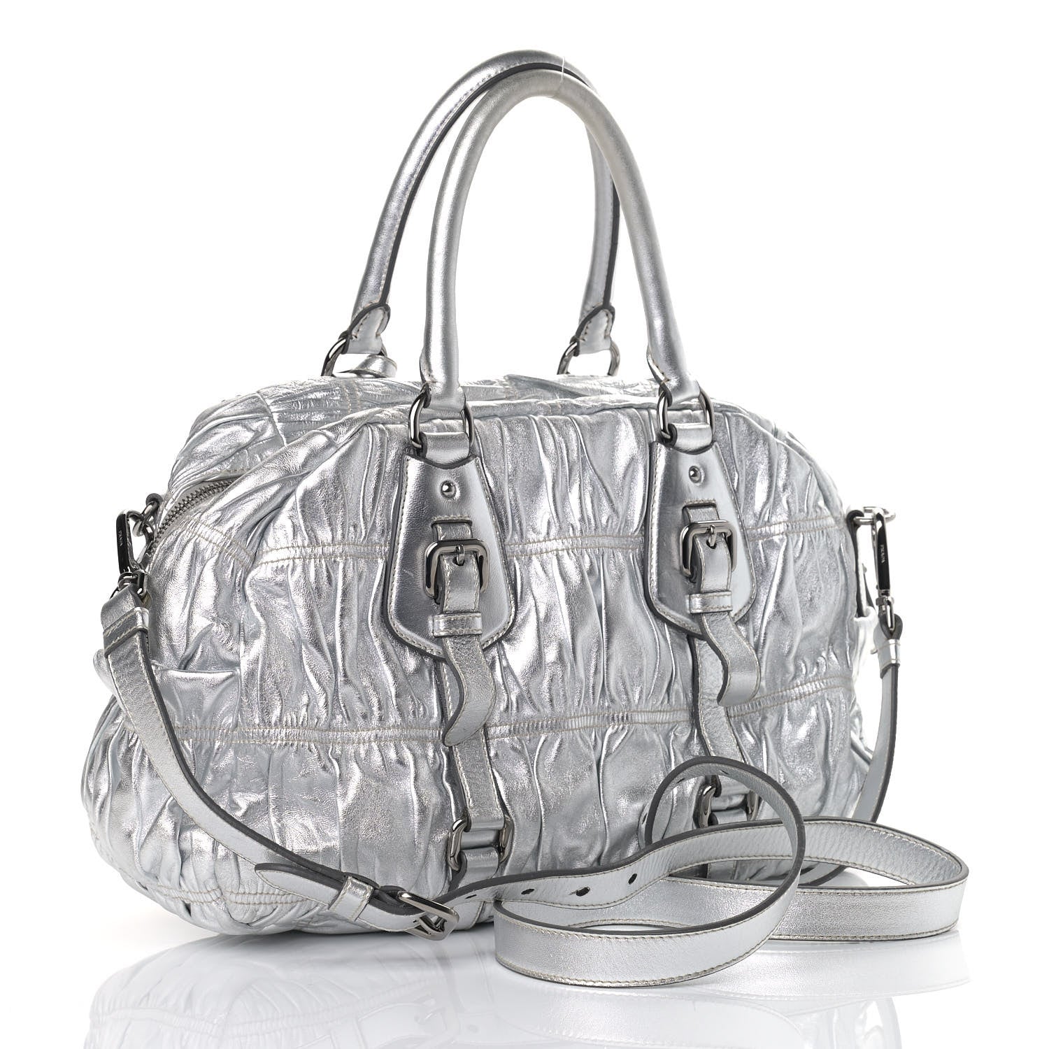 Prada Nappa Gaufre Dome Satchel Silver 2 of 11
