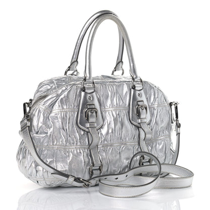 Prada Nappa Gaufre Dome Satchel Silver 2 of 11