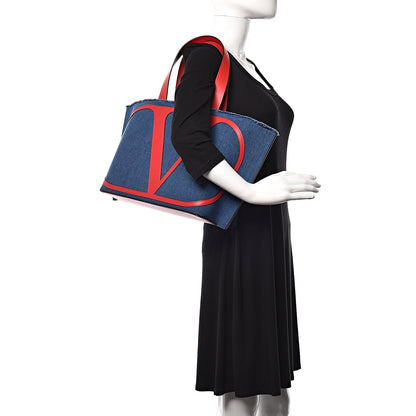 Valentino Garavani Denim Vlogo Small Escape Tote Blue Red 2 of 10