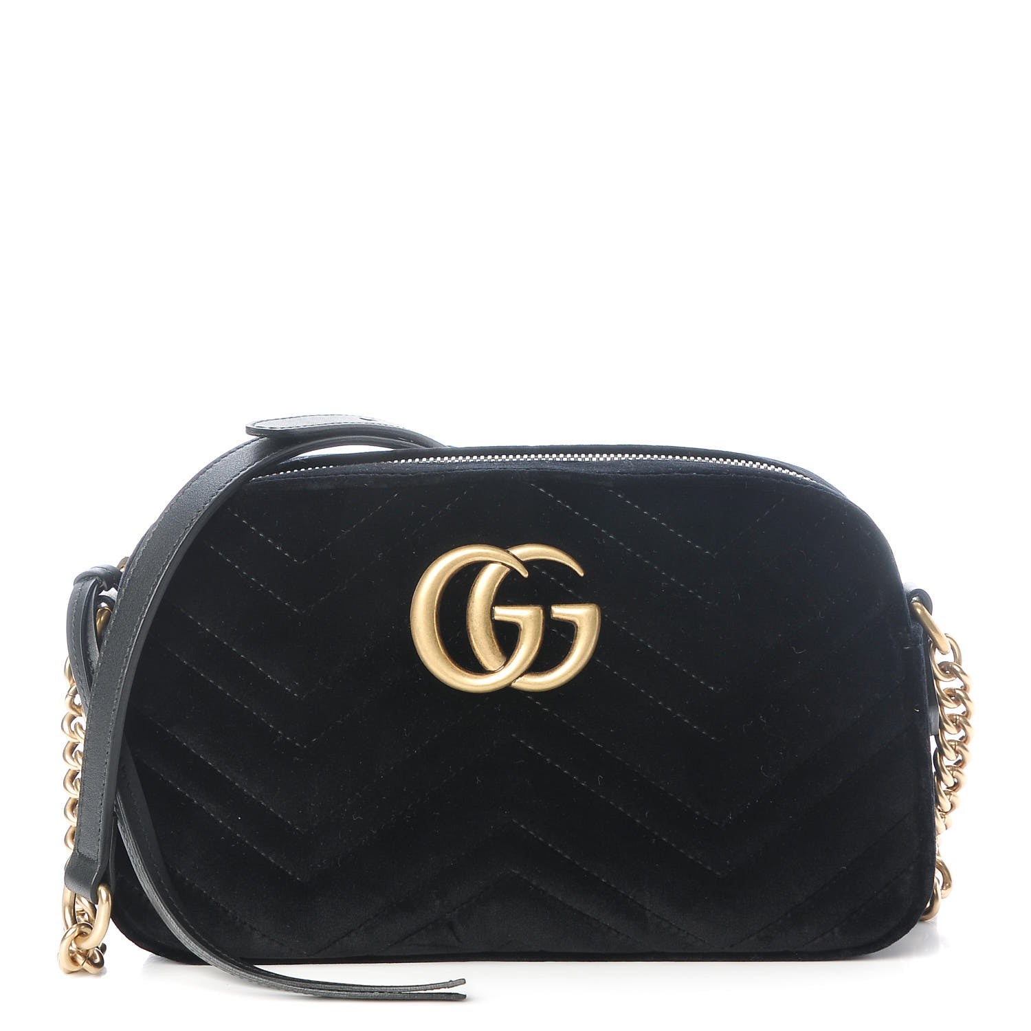 Gucci Velvet Matelasse Small GG Marmont Chain Shoulder Bag Black 1 of 7