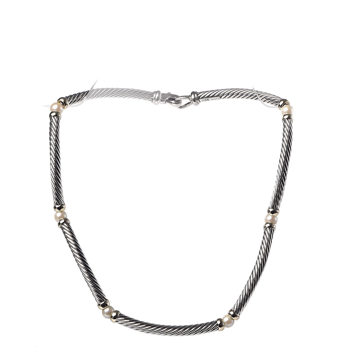 Sterling Silver 14K Yellow Gold Pearl Hampton Cable Choker Necklace