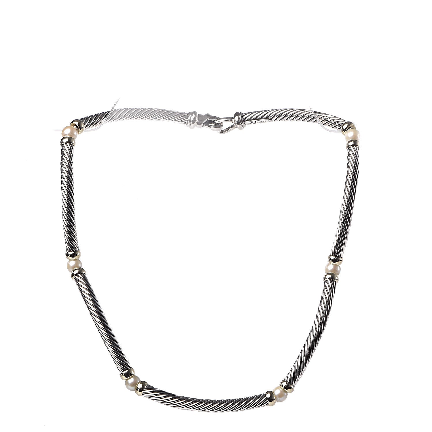 David Yurman Sterling Silver 14K Yellow Gold Pearl Hampton Cable Choker Necklace 1 of 4