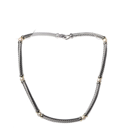 David Yurman Sterling Silver 14K Yellow Gold Pearl Hampton Cable Choker Necklace 1 of 4