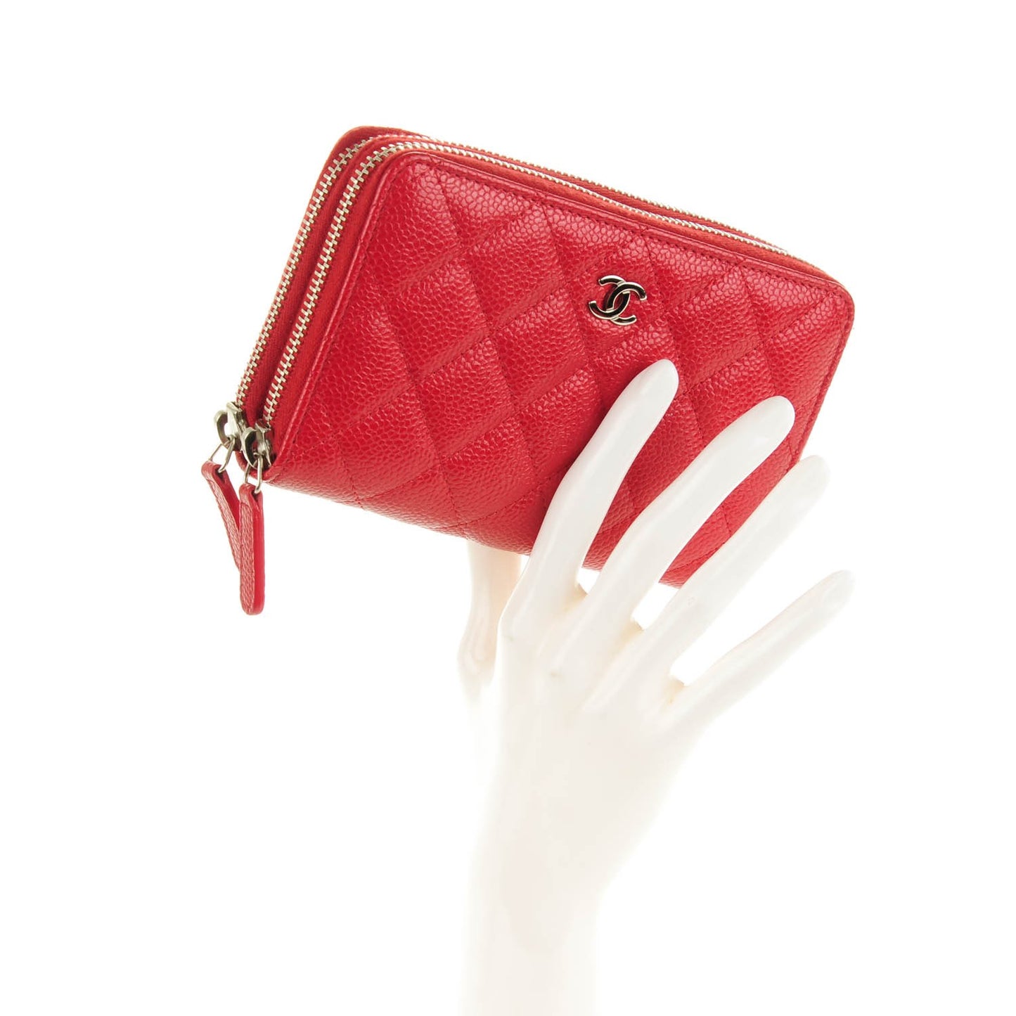 Caviar Quilted Large Gusset Double Zip Around Wallet Red