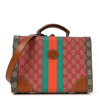 Gucci X DANS LE VERT GG Supreme Monogram Cuoio Web Mini Retro Interlocking G Savoy Top Handle Beauty Case Beige Rosso Ebony Harness  Brown 1 of 10