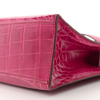 Hermes Shiny Niloticus Crocodile Kelly Pochette Fuchsia 10 of 13
