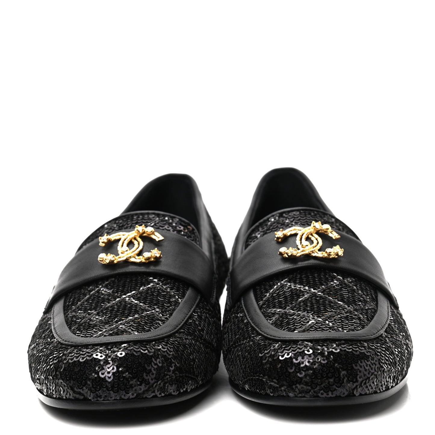 Sequin Lambskin Quilted CC Loafers 36 Black
