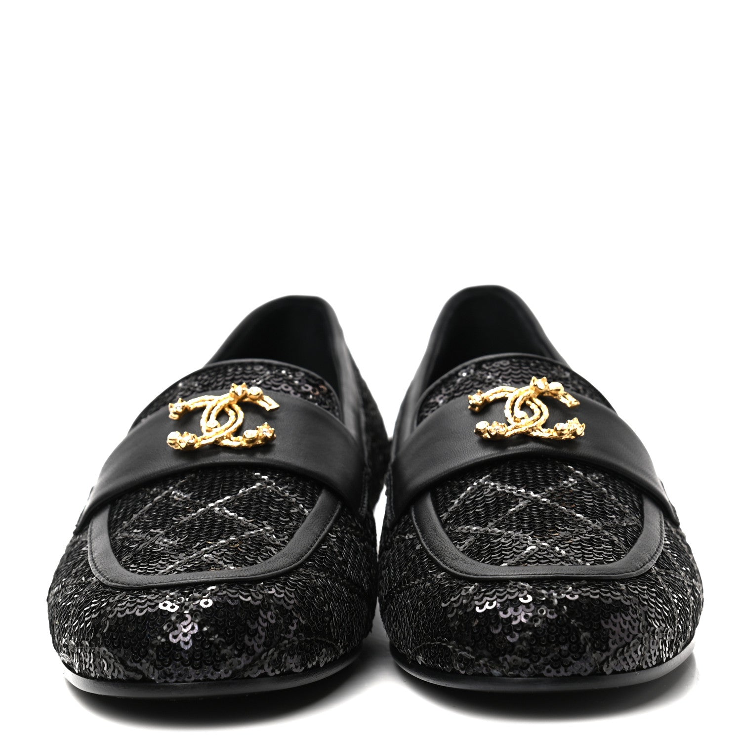 Chanel Sequin Lambskin Quilted CC Loafers 36 Black 2 of 8