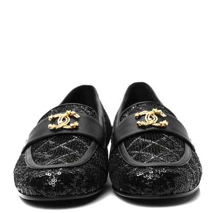 Chanel Sequin Lambskin Quilted CC Loafers 36 Black 2 of 8