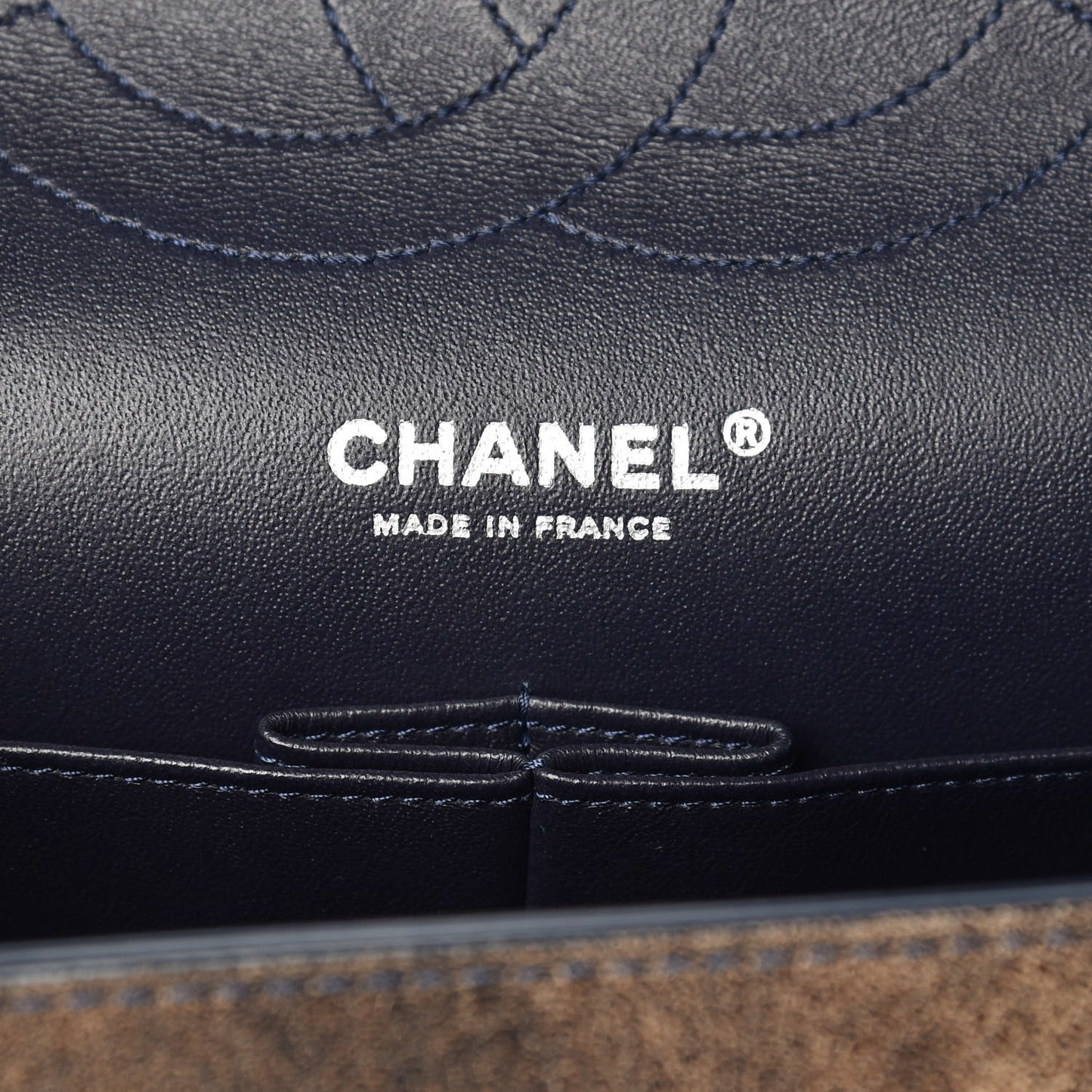 Calfskin Stitched Jumbo Double Flap Brown Blue