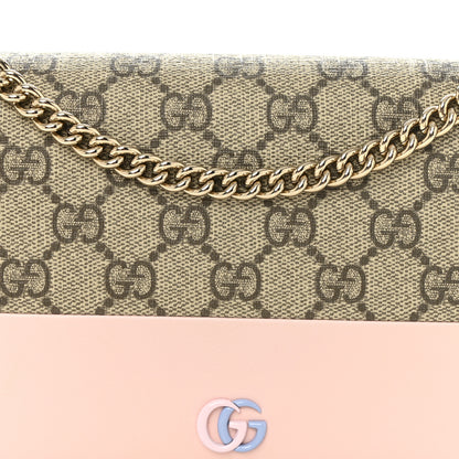 Gucci GG Supreme Monogram Textured Dollar Calfskin Mini GG Marmont Chain Wallet Light Pink Blue Beige 7 of 10