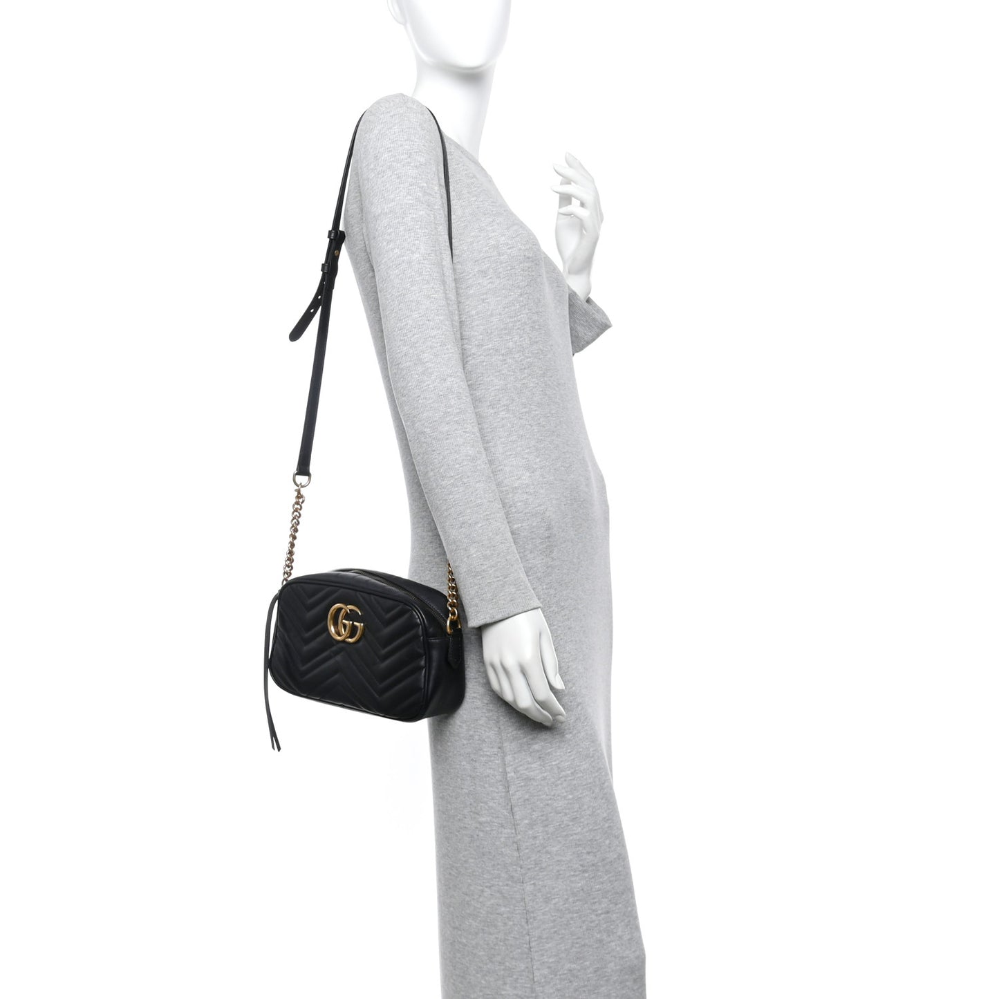 Calfskin Matelasse Small GG Marmont Chain Shoulder Bag Black