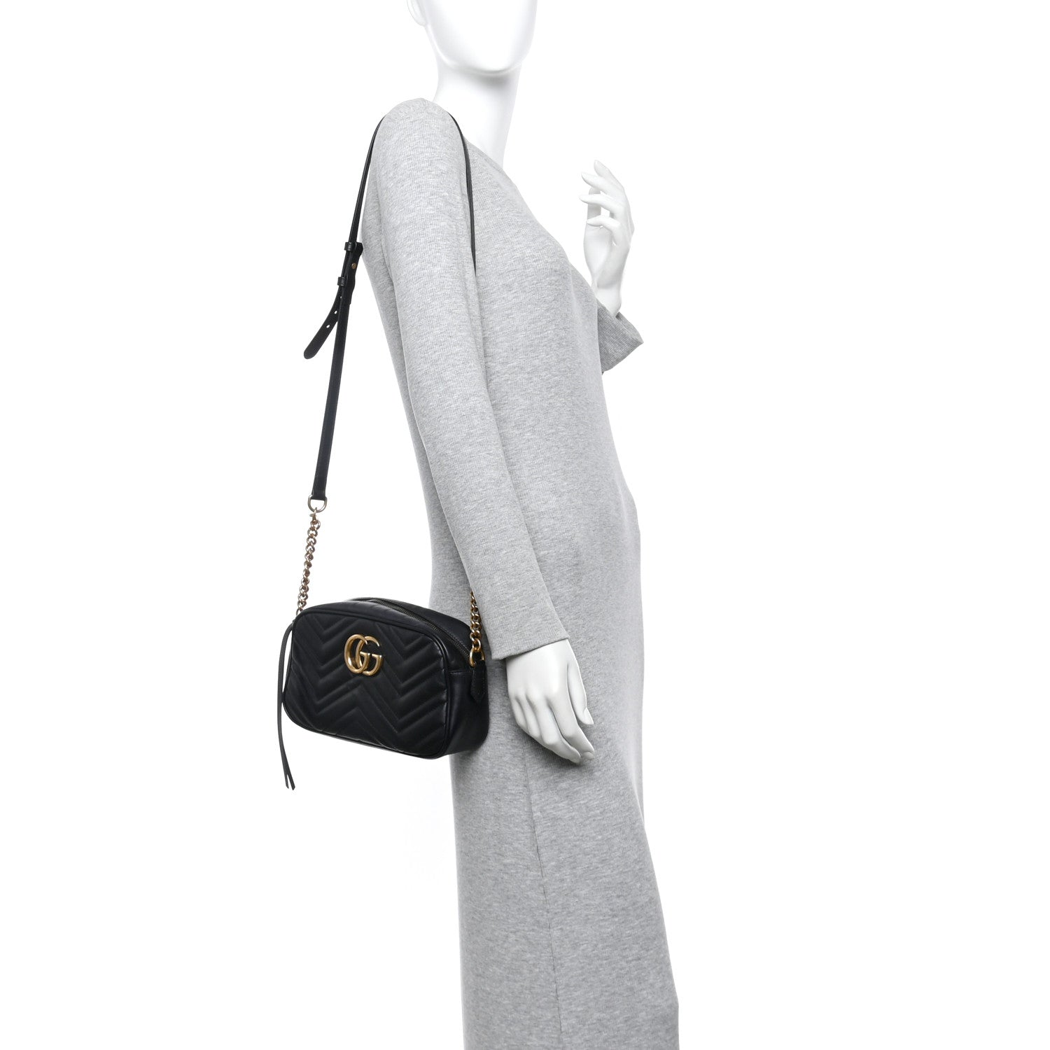 Gucci Calfskin Matelasse Small GG Marmont Chain Shoulder Bag Black 2 of 12